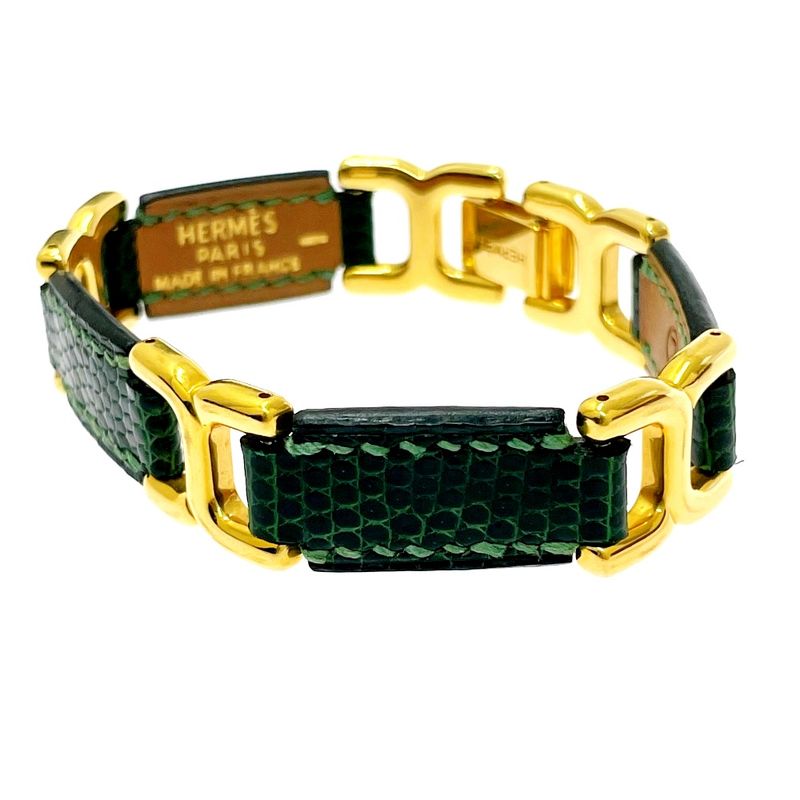 Hermes Leather Motif Bracelet Green
