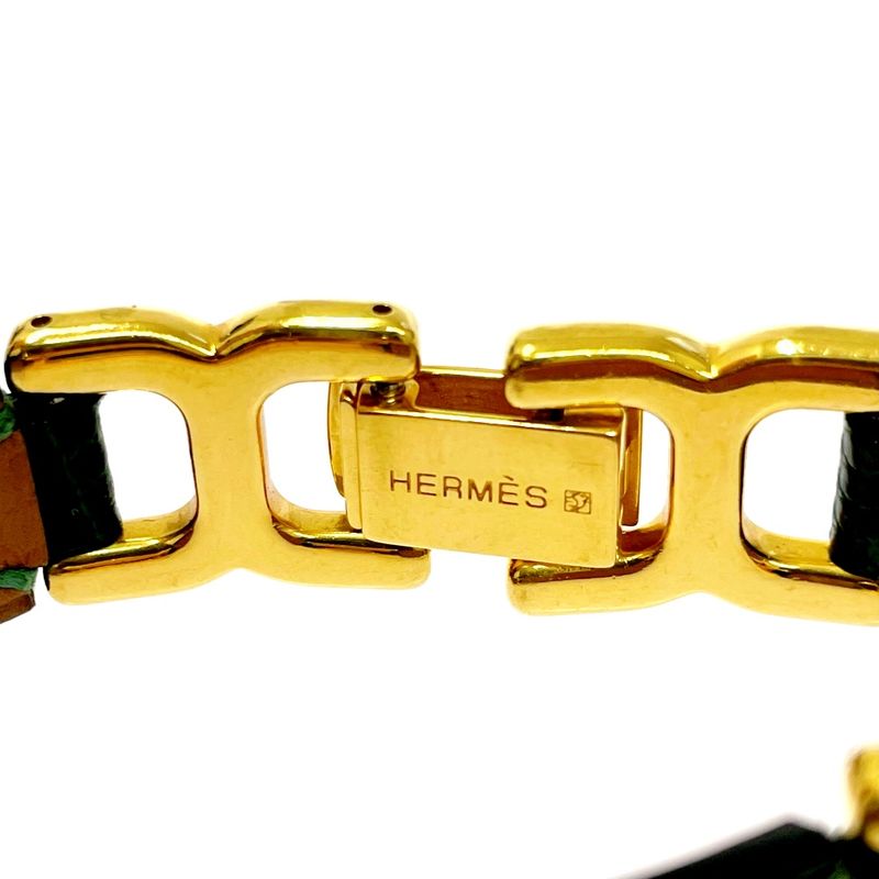 Hermes Leather Motif Bracelet Green