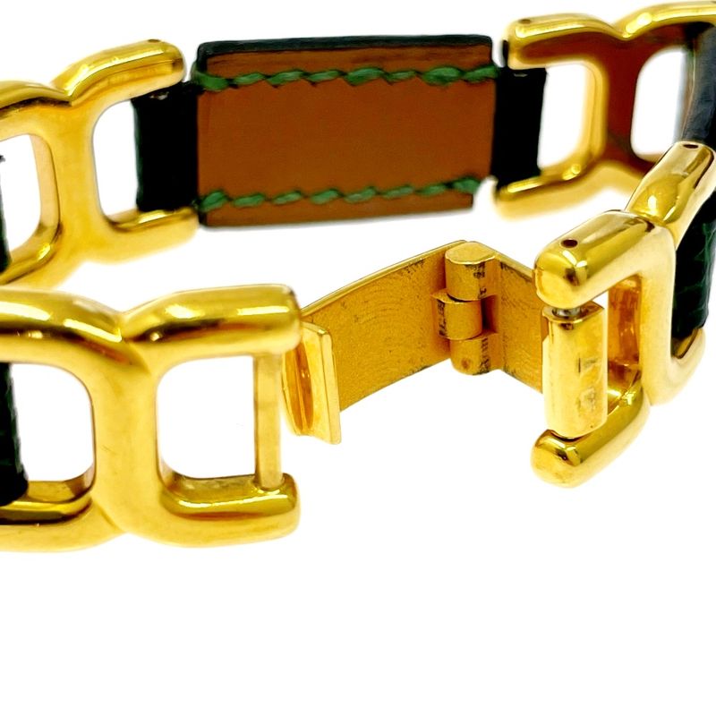 Hermes Leather Motif Bracelet Green