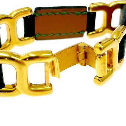 Hermes Leather Motif Bracelet Green