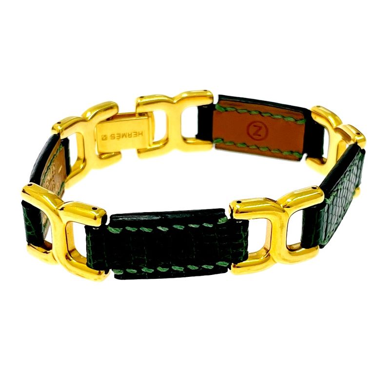 Hermes Leather Motif Bracelet Green