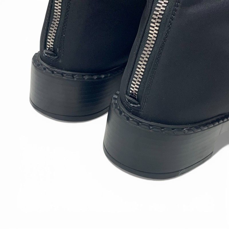 Prada Boots Long Boots Shoes Nylon Brushed Leather Black Re-Nylon Triangle Logo
