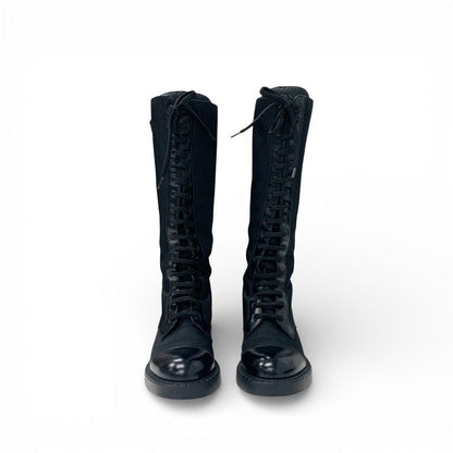 Prada Boots Long Boots Shoes Nylon Brushed Leather Black Re-Nylon Triangle Logo