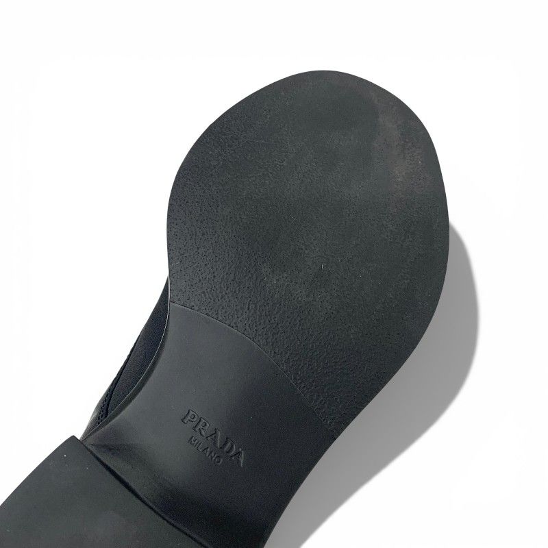 Prada Boots Long Boots Shoes Nylon Brushed Leather Black Re-Nylon Triangle Logo