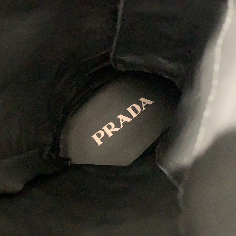 Prada Boots Long Boots Shoes Nylon Brushed Leather Black Re-Nylon Triangle Logo