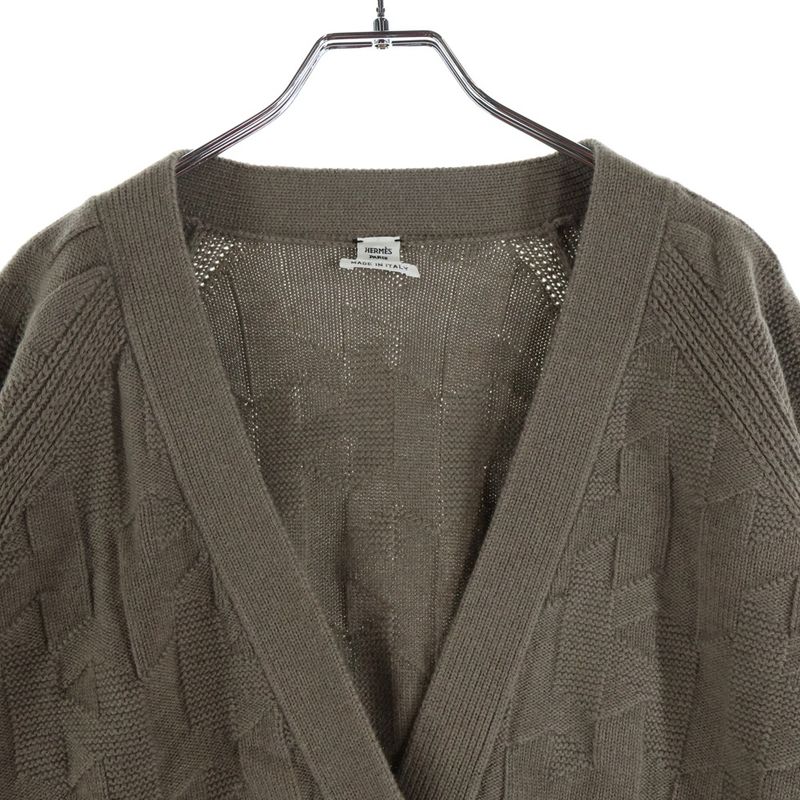 Hermes Motif Corozo Button Knit Cardigan Brown