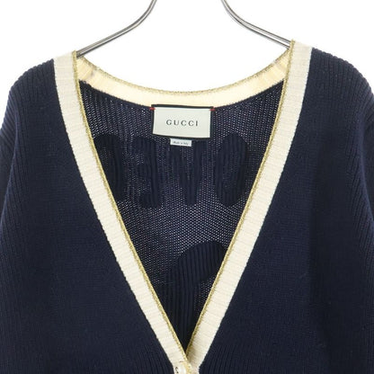 Gucci Wool Knit Cardigan Rhinestone Decoration Logo Embroidery