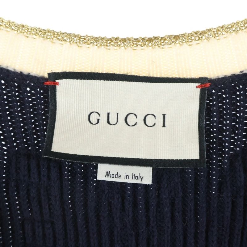 Gucci Wool Knit Cardigan Rhinestone Decoration Logo Embroidery