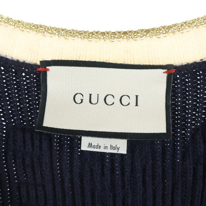 Gucci Wool Knit Cardigan Rhinestone Decoration Logo Embroidery