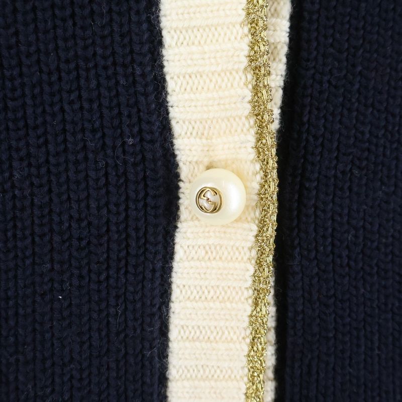 Gucci Wool Knit Cardigan Rhinestone Decoration Logo Embroidery