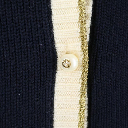 Gucci Wool Knit Cardigan Rhinestone Decoration Logo Embroidery