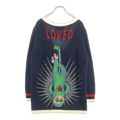Gucci Wool Knit Cardigan Rhinestone Decoration Logo Embroidery