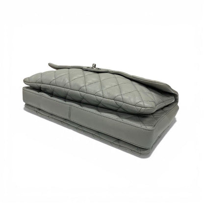 Chanel Shoulder Bag Gray Silver Big Quilted Turnlock CC Logo Single