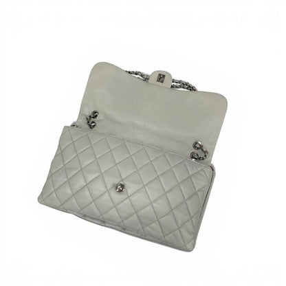 Chanel Shoulder Bag Gray Silver Big Quilted Turnlock CC Logo Single