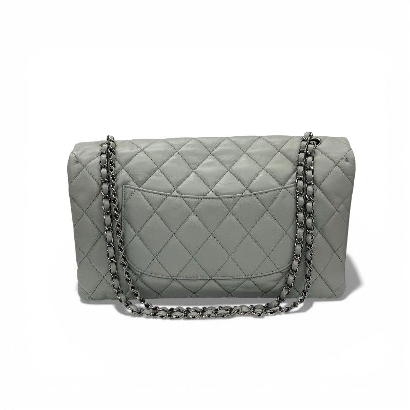 Chanel Shoulder Bag Gray Silver Big Quilted Turnlock CC Logo Single