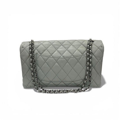 Chanel Shoulder Bag Gray Silver Big Quilted Turnlock CC Logo Single