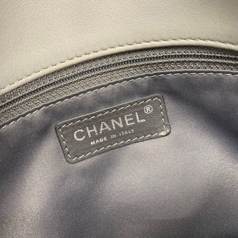 Chanel Shoulder Bag Gray Silver Big Quilted Turnlock CC Logo Single