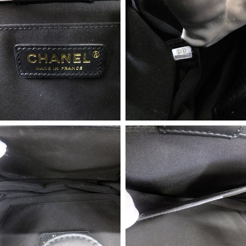 Chanel Accordion Black CC Logo Chain Shoulder Bag Lambskin
