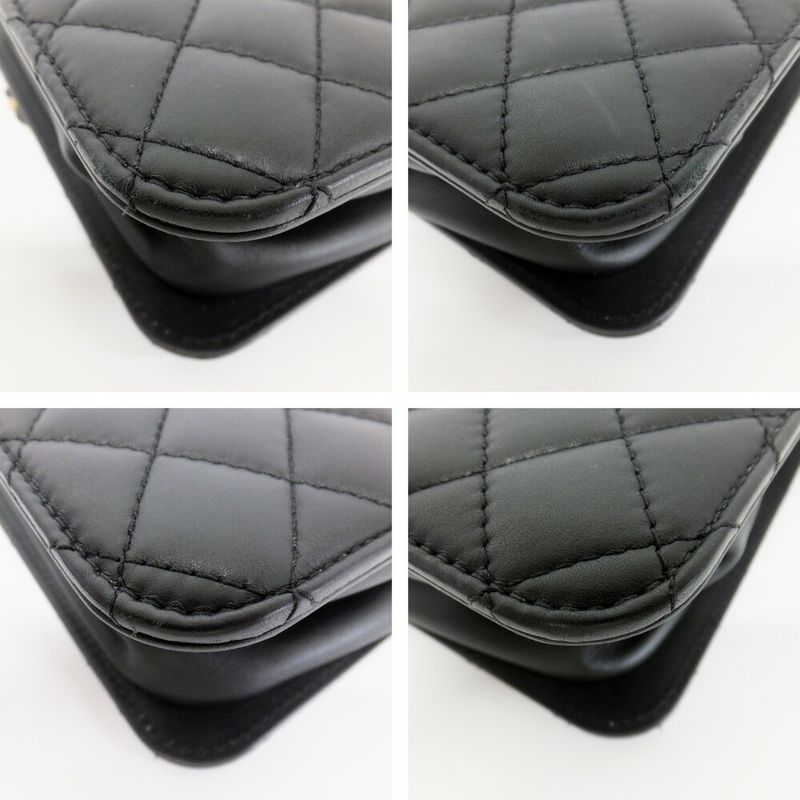 Chanel Accordion Black CC Logo Chain Shoulder Bag Lambskin