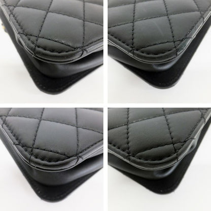 Chanel Accordion Black CC Logo Chain Shoulder Bag Lambskin