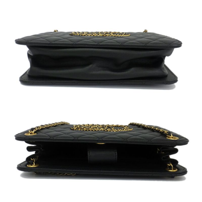 Chanel Accordion Black CC Logo Chain Shoulder Bag Lambskin
