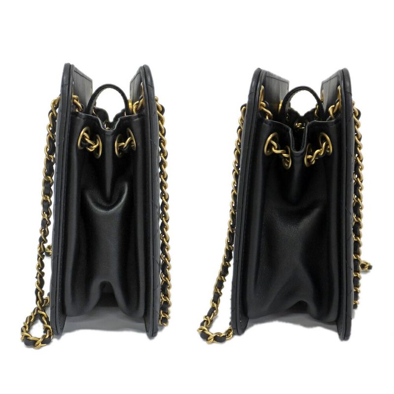 Chanel Accordion Black CC Logo Chain Shoulder Bag Lambskin