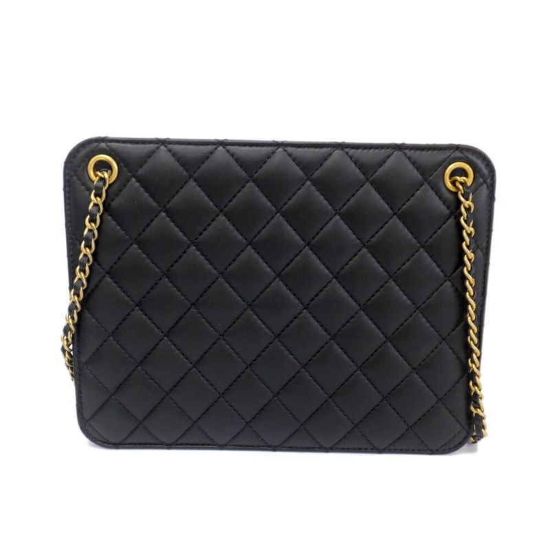 Chanel Accordion Black CC Logo Chain Shoulder Bag Lambskin