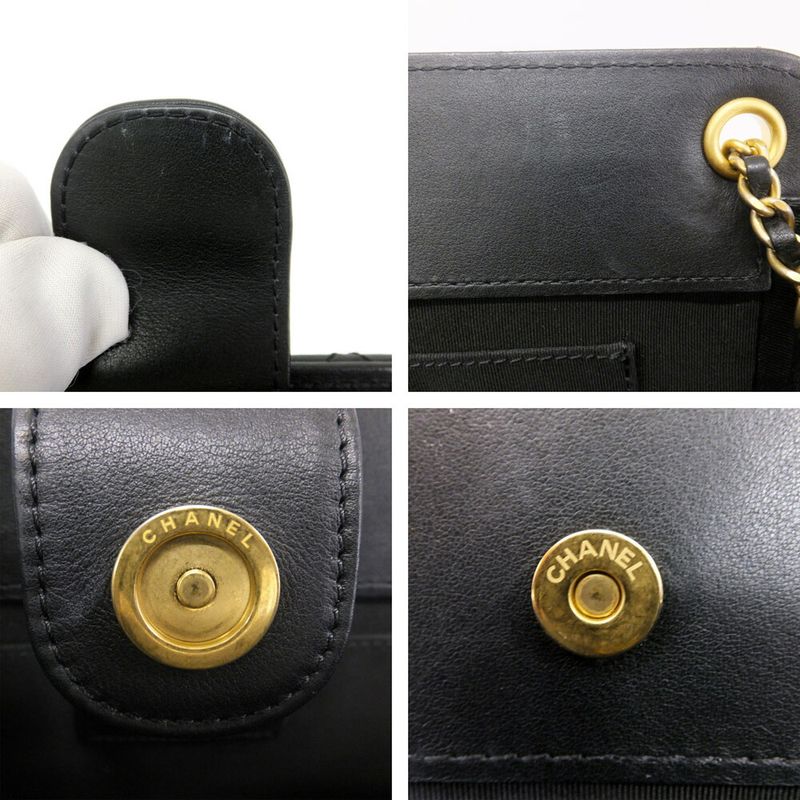 Chanel Accordion Black CC Logo Chain Shoulder Bag Lambskin