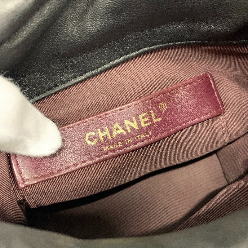 Chanel Shoulder Bag Black Gold CC Logo Chain Back Drawstring