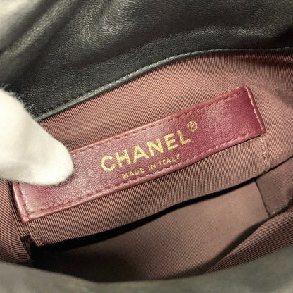 Chanel Shoulder Bag Black Gold CC Logo Chain Back Drawstring