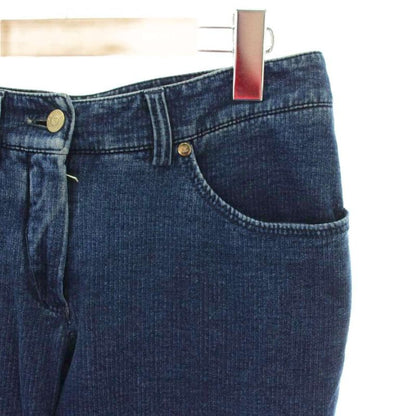 Chanel Quilted Pocket Denim Pants Jeans Skinny Stretch CC Logo 38 Indigo