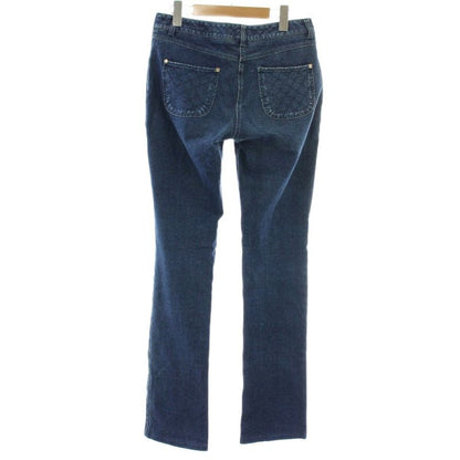Chanel Quilted Pocket Denim Pants Jeans Skinny Stretch CC Logo 38 Indigo