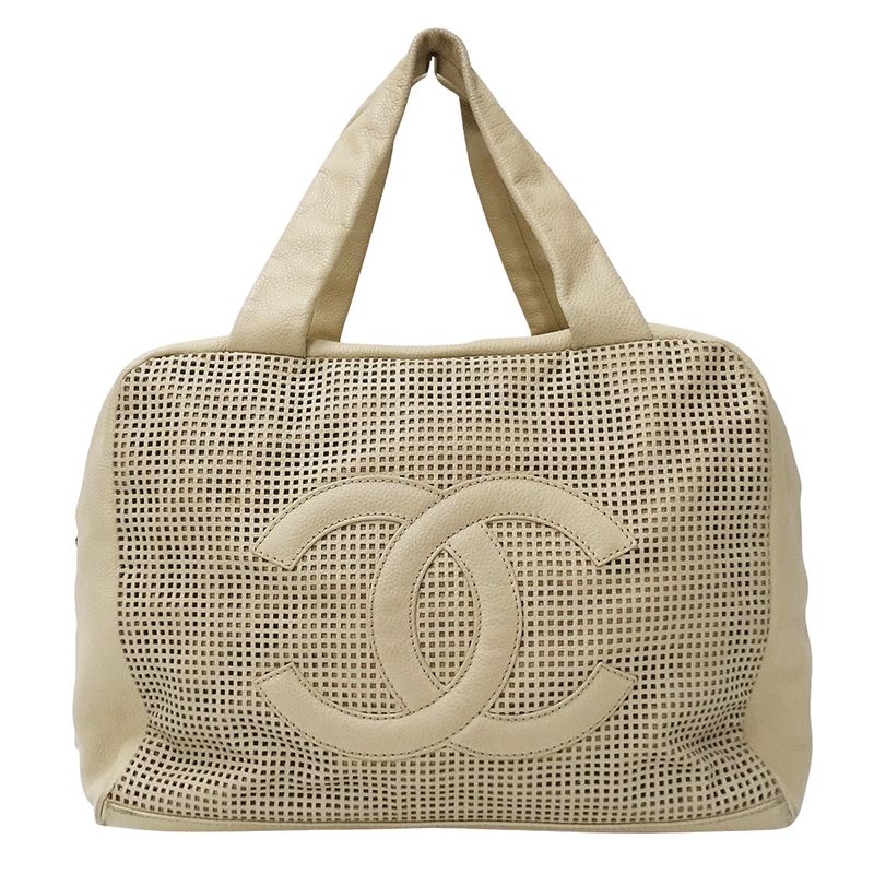 Chanel Tote Leather Beige Silver Punching