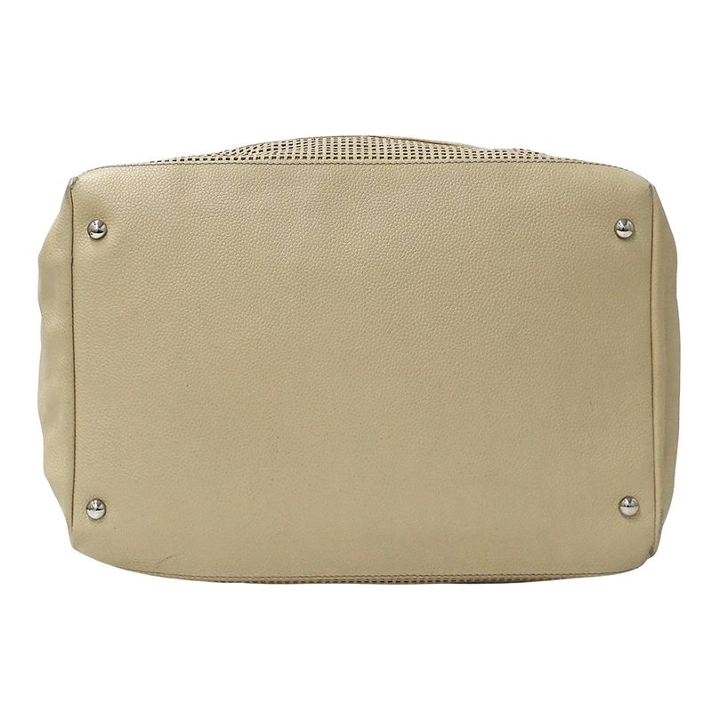 Chanel Tote Leather Beige Silver Punching