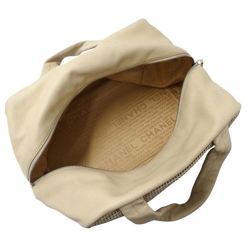 Chanel Tote Leather Beige Silver Punching