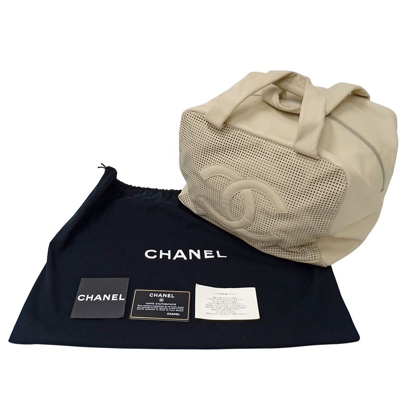 Chanel Tote Leather Beige Silver Punching