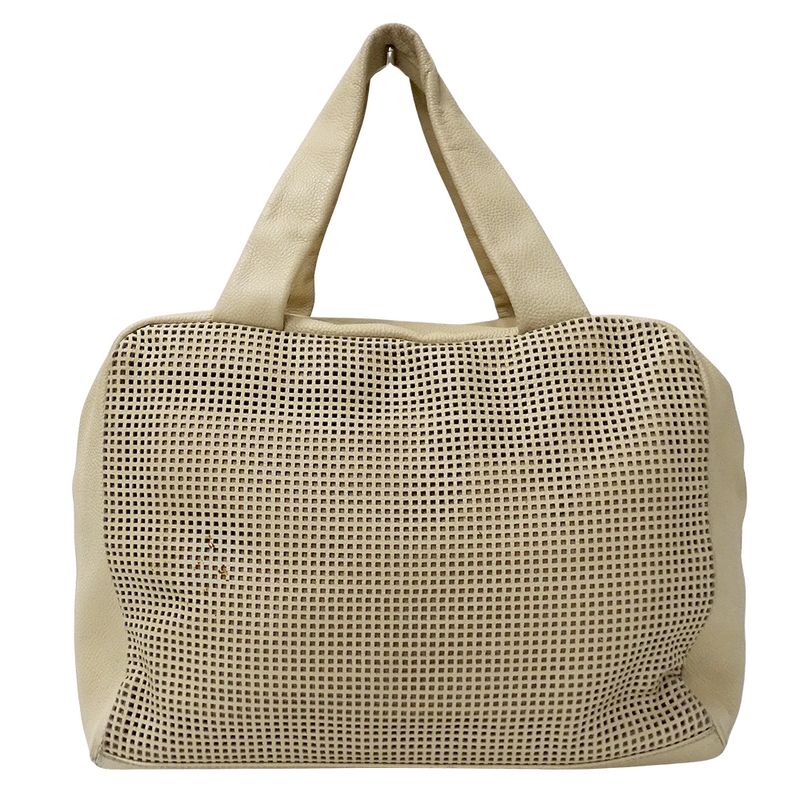 Chanel Tote Leather Beige Silver Punching