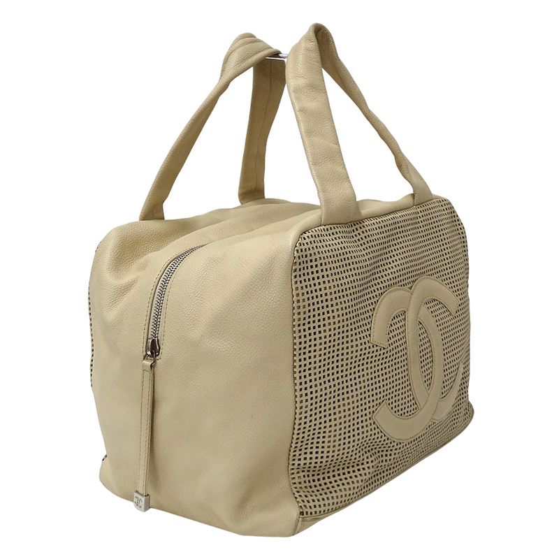 Chanel Tote Leather Beige Silver Punching