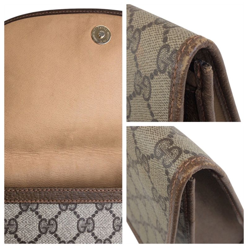 Gucci Vintage Sherry Line Beige GG Supreme Canvas Clutch Second