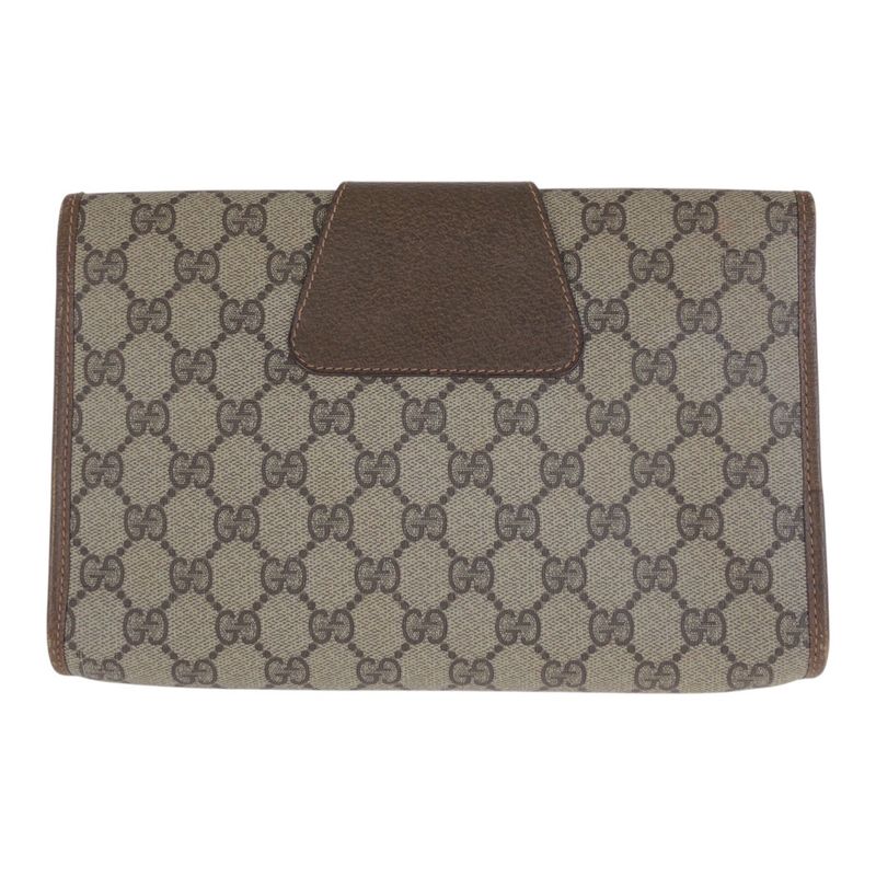 Gucci Vintage Sherry Line Beige GG Supreme Canvas Clutch Second