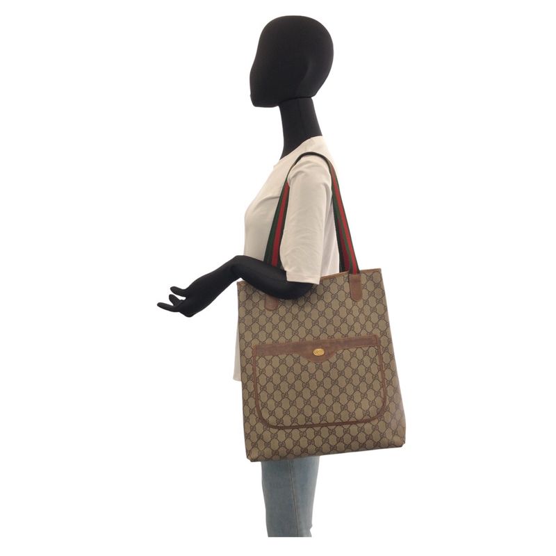 Gucci Vintage Sherry Line GG Supreme Canvas 20 001 Tote Shoulder Bag