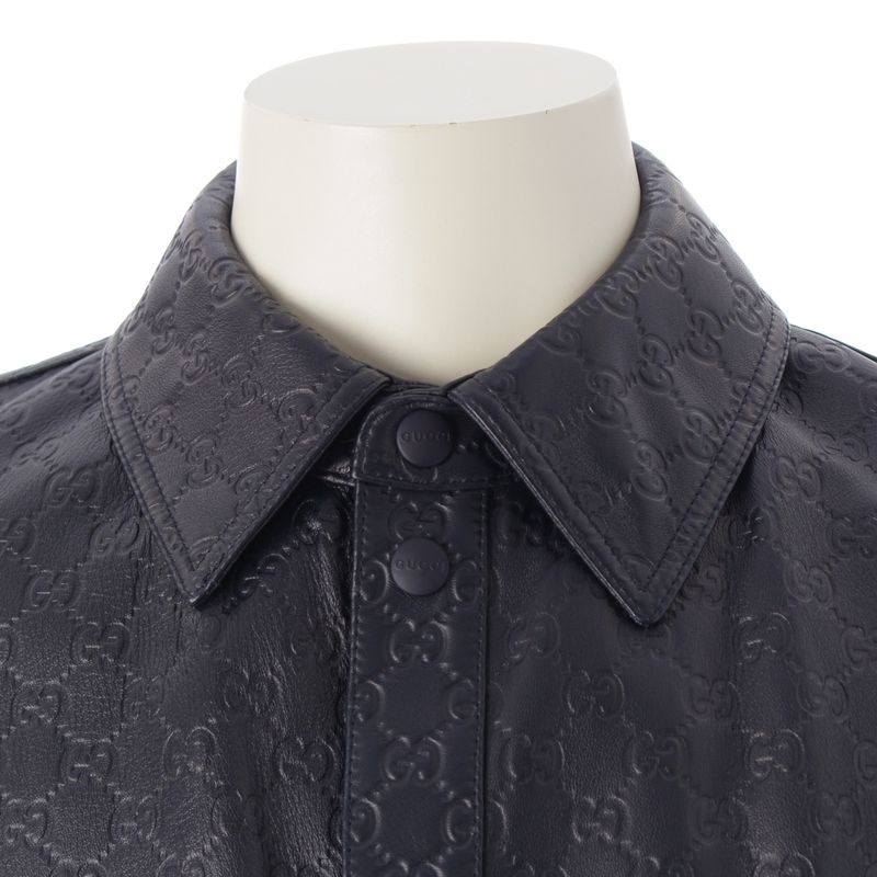 Gucci Leather GG Guccissima Jacket Navy 46