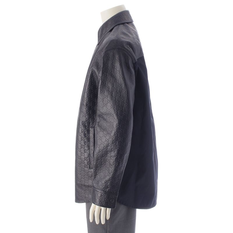 Gucci Leather GG Guccissima Jacket Navy 46