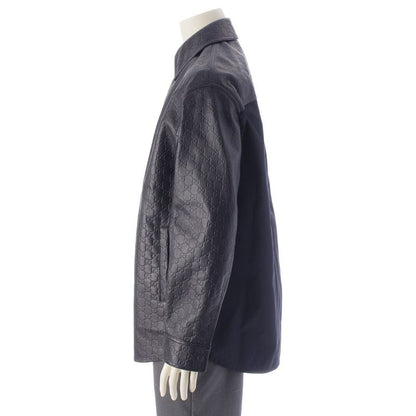 Gucci Leather GG Guccissima Jacket Navy 46