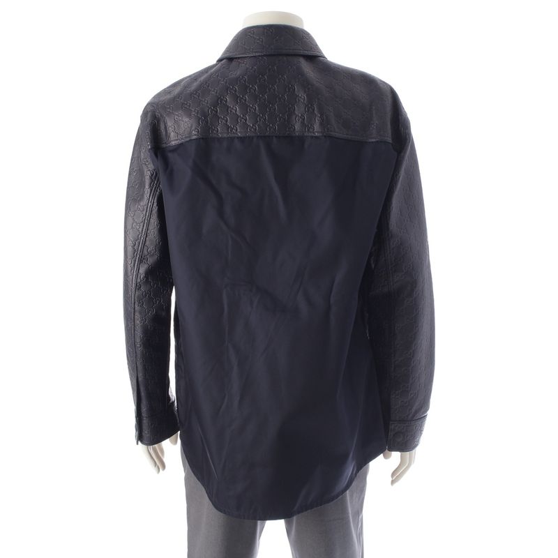 Gucci Leather GG Guccissima Jacket Navy 46