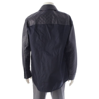 Gucci Leather GG Guccissima Jacket Navy 46