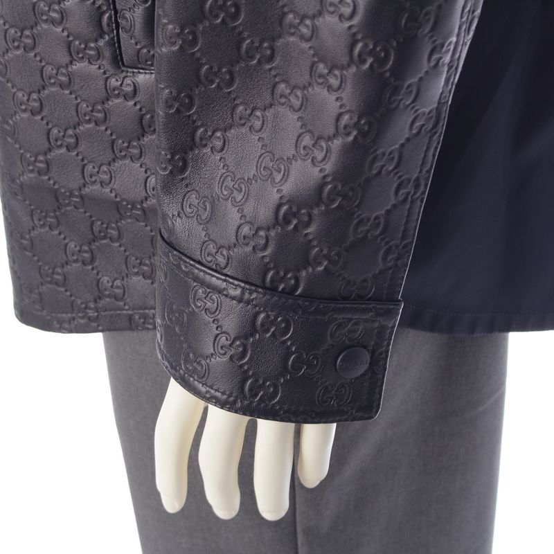 Gucci Leather GG Guccissima Jacket Navy 46