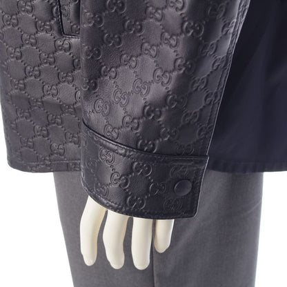 Gucci Leather GG Guccissima Jacket Navy 46