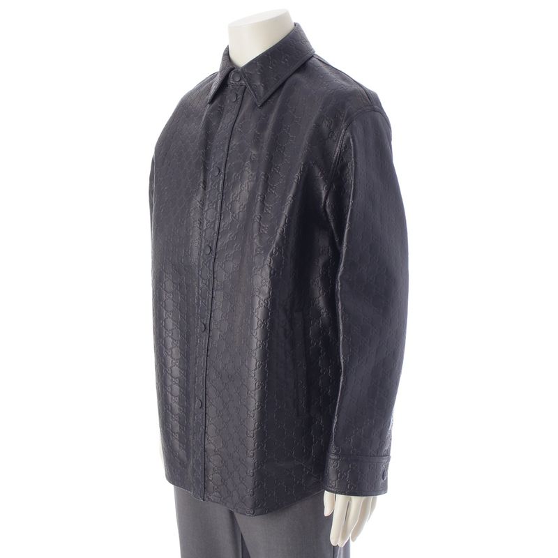 Gucci Leather GG Guccissima Jacket Navy 46