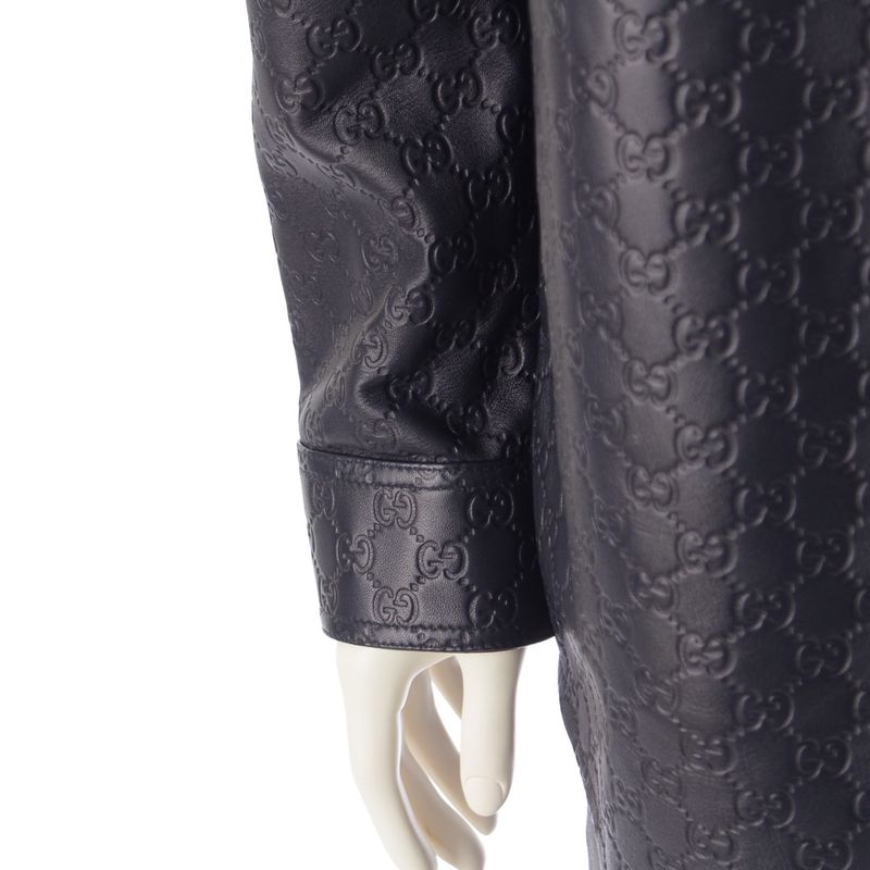 Gucci Leather GG Guccissima Jacket Navy 46